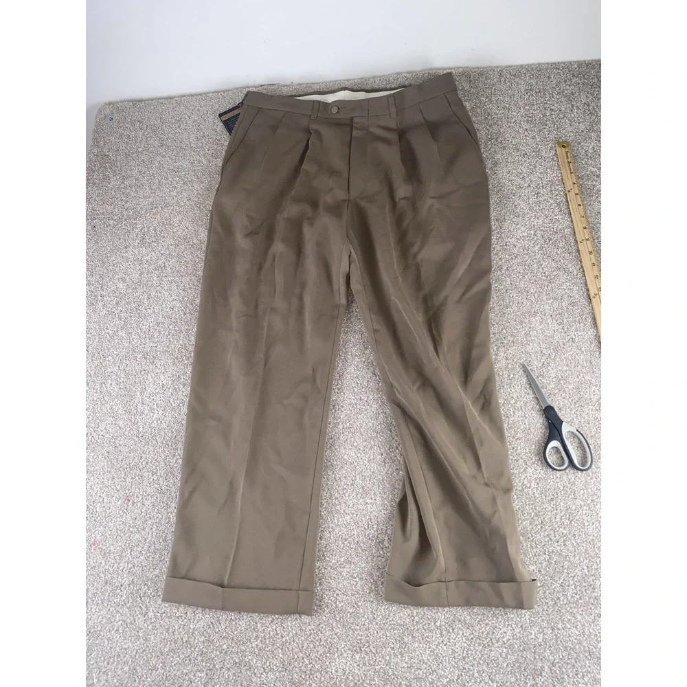 Haggar Flexible Waist Microfiber Non‎ Iron Pleated Pants Mens 38x29 Taupe Preppy